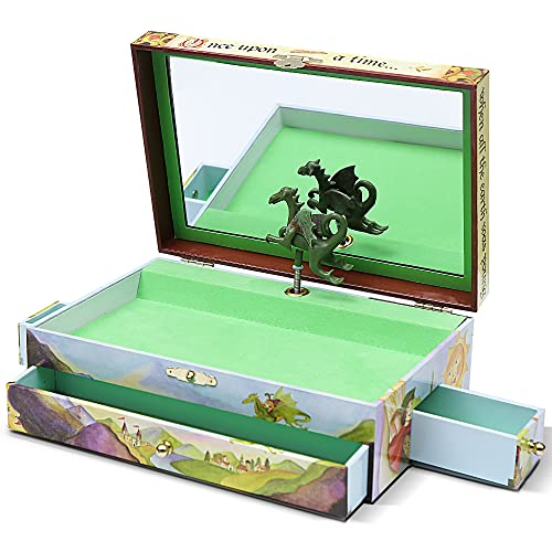 Dragon Musical Jewelry Box with 3 Drawers for Kids Treasure Storage