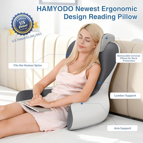 22" Ergonomic Reading Pillow for Bed - Back Support & Armrests