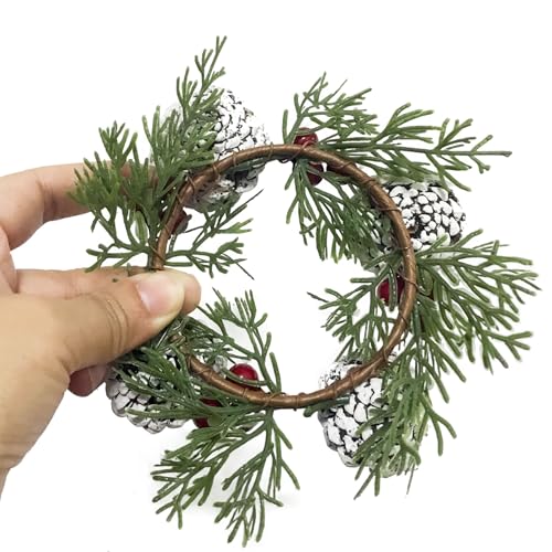 Blue Garlic Christmas Candle Ring - Artificial Red Berry Wreath for Holiday Centerpieces