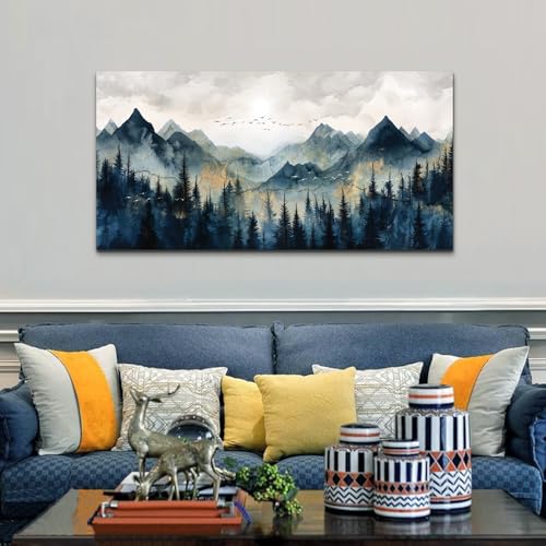 Abstract Mountain Landscape Canvas Wall Art, 20" x 40" Framed Print