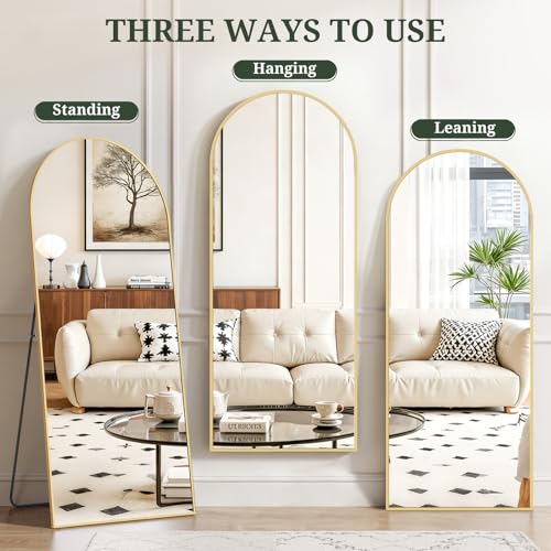 Arched Full Length Floor Mirror 64"x21" with Stand & Aluminum Frame