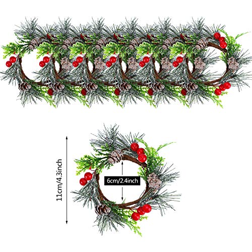 4.7 Inch Christmas Candle Rings with Artificial Red Berries, Set of 6