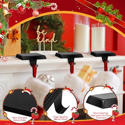 Heavy Duty Metal Christmas Stocking Holders for Mantel - Set of 6 (Black)