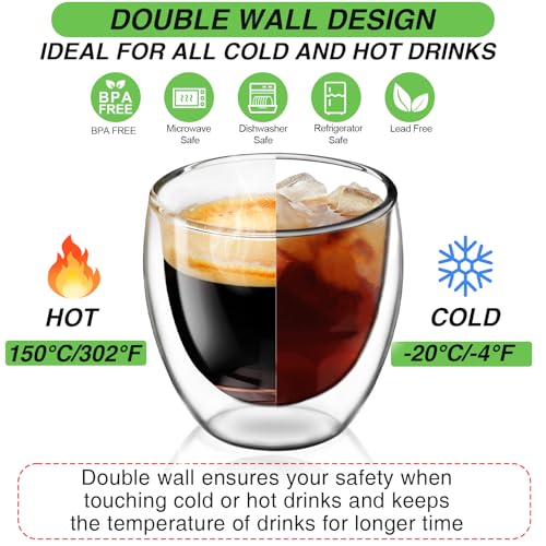 Shopwithgreen Vacuum Double Walled Espresso Cups Set of 4, 5oz - Heat-Resistant Glass Coffee Shot Glasses
