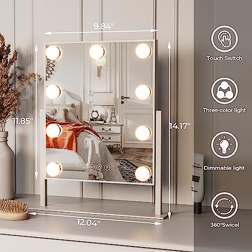 ZL ZELing White Vanity Mirror with Lights 9 Bulbs, Dimmable Touch Control, 360° Rotation