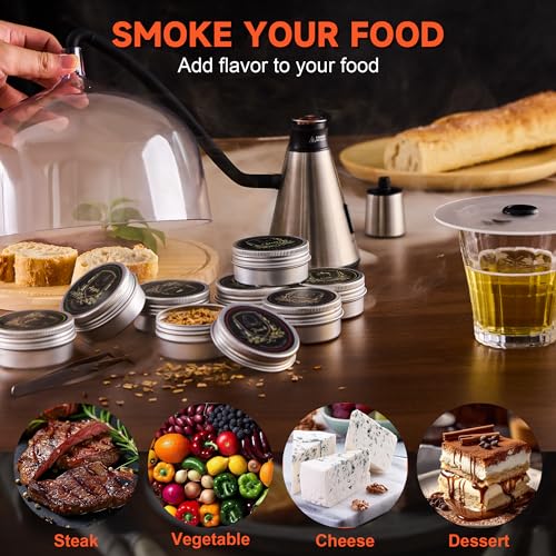 Elegant Cocktail Smoker Kit with 8 Wood Flavors, Silver Dome - Indoor/Outdoor Infuser