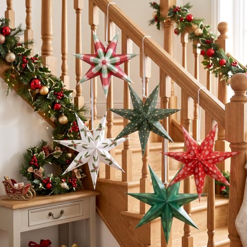 Paper Jazz Foldable 7-Point Star Lantern Ornaments - 5 Designs Indoor Xmas Decorations