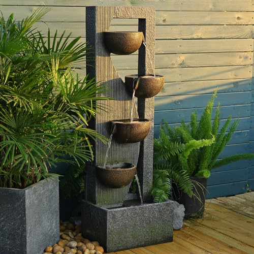 5-Tier Outdoor Floor Standing Water Fountain with LED Lights, 49-Inch