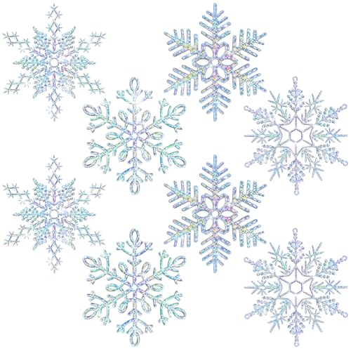Sumind Iridescent 8-Pack Large Snowflake Ornaments, 12” Rainbow Christmas Decorations