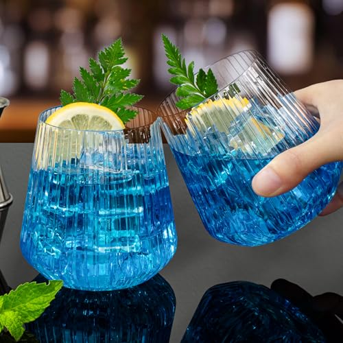 36-Pack 12oz Ribbed Plastic Stemless Wine Glasses, Clear Ripple Cups