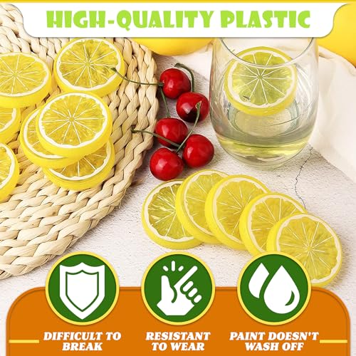 12 Pack Realistic Fake Lemon Slices - Bright Yellow Decor for Crafts and Centerpieces