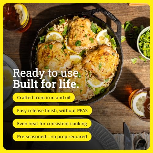 12-Inch Pre-Seasoned Cast Iron Dual Handle Pan - PFAS-Free Skillet