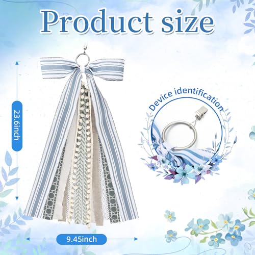 2 Pack Grayish Blue & Ivory Wreath Bows for Front Door & Tree Topper Decor