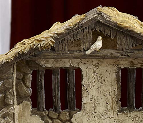 Lighted Nativity Stable Creche for 7-Inch Scale Figures, Polystone Manger