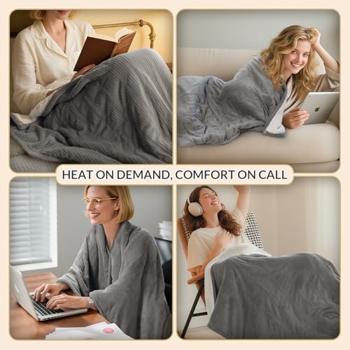 HOMLYNS Grey Heated Throw Blanket with 5 Heat Settings & 3-Hour Timer