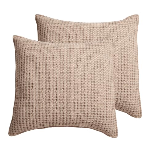 Waffle Weave Euro Sham Set of Two, Blush Pink, 26x26 Inch Cotton Blend