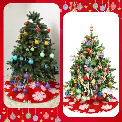 24 Inch Red and White Plush Snowflake Christmas Tree Skirt