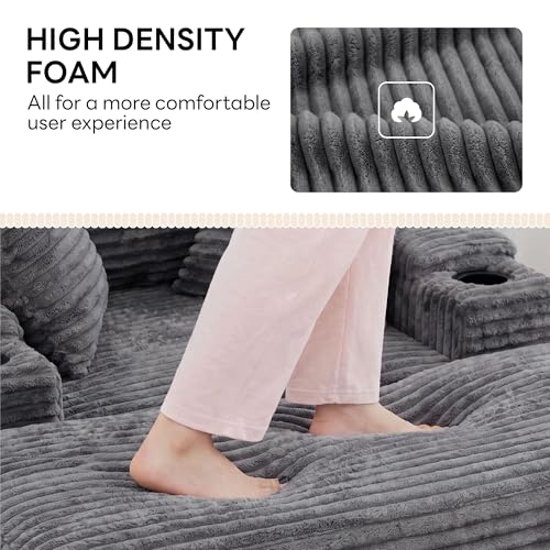 54-Inch Oversized Corduroy Chaise Lounge with Storage Ottoman and USB Port