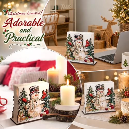 Mifoci Christmas Napkin Holder with Snowman & Tree - Classic Style, Festive Table Decor