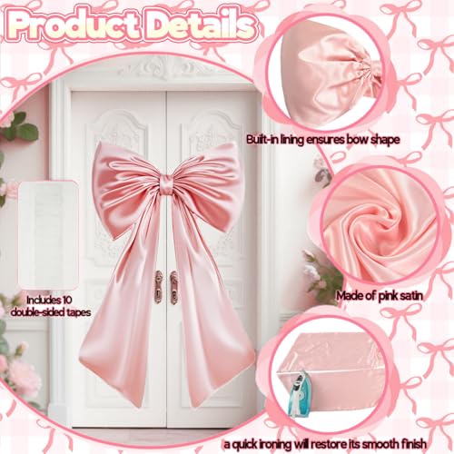 Giant Pink Satin Bow Wall Decor - 40x24 Oversized Coquette Room Decor