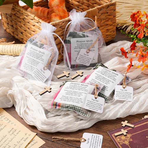 6-Pack Prayer Quilt Squares with Cross & Organza Bags - Christian Gifts
