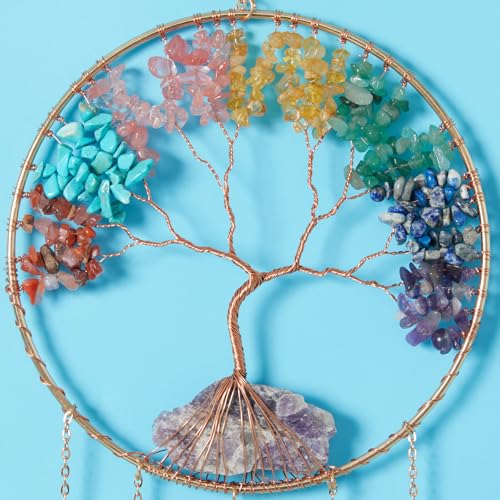 Tree of Life Dream Catcher with Healing Agate Stones Wall Decor