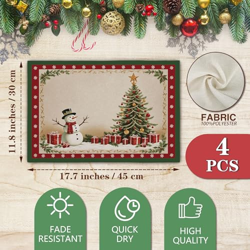 Heiyihe Christmas Tree Placemats Set of 4, 12x18 Snowman Holiday Table Decor, Festive Gift, Variation Christmas Tree-10
