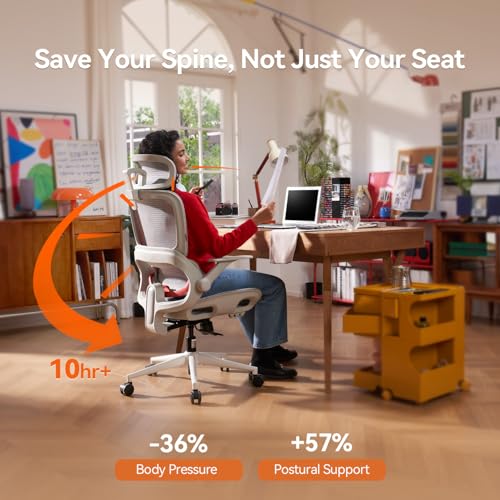 Ergonomic Mesh Office Chair with Adaptive Lumbar Support and Headrest, Grey