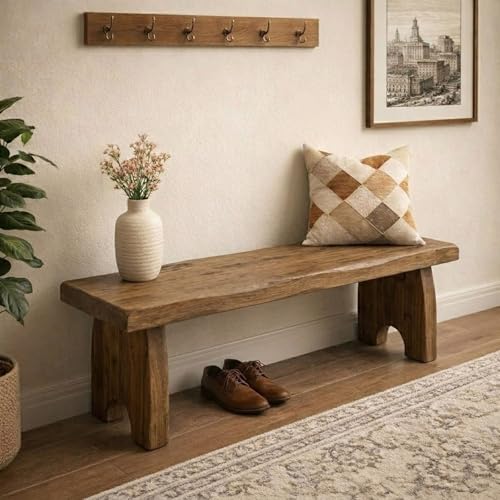 Solid Wood Entryway Bench, Rustic Farmhouse Shoe Bench for Hallway & Bedroom