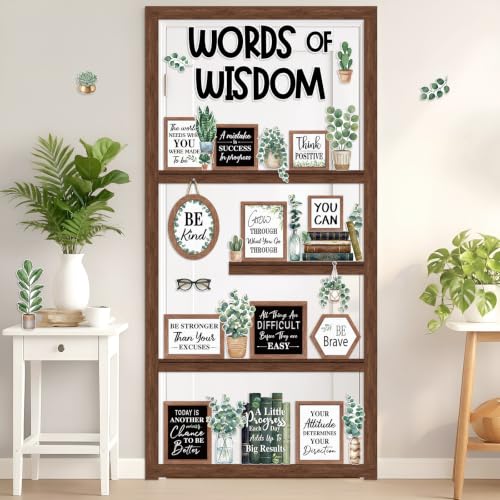 57-Piece Eucalyptus Bulletin Board Set, Boho Motivational Classroom Decor