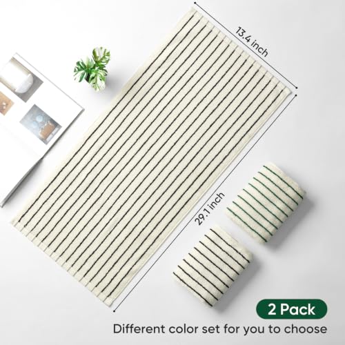 Striped 100% Cotton Hand Towels - Soft & Absorbent Bathroom Set (2 Pack)
