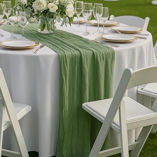 Sage Green 6-Pack 10ft Cheesecloth Table Runners Set – 6 x 120in Rustic Gauze for Weddings & Events