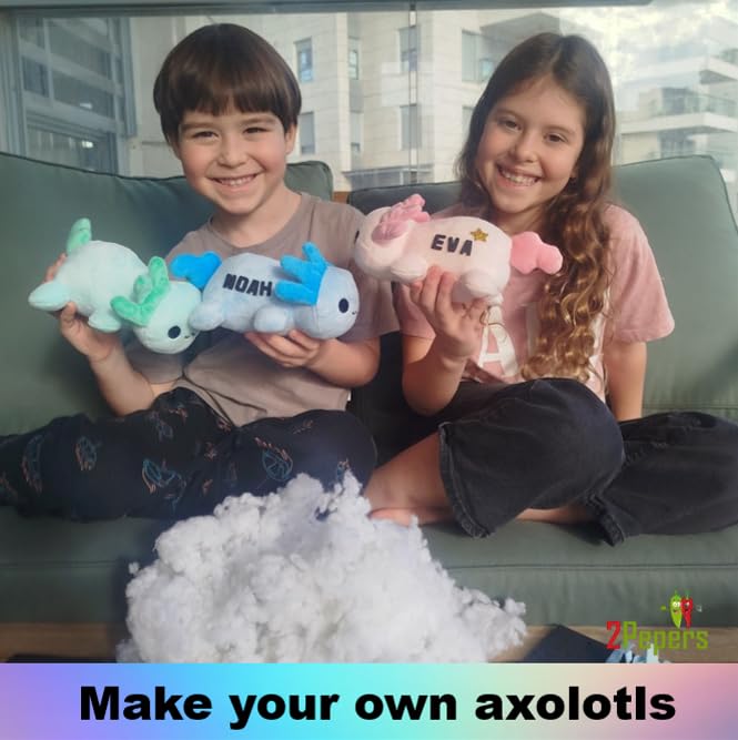 3-in-1 DIY Axolotl Plush Craft Kit, No-Sew Stuffed Animal Art Set for Kids