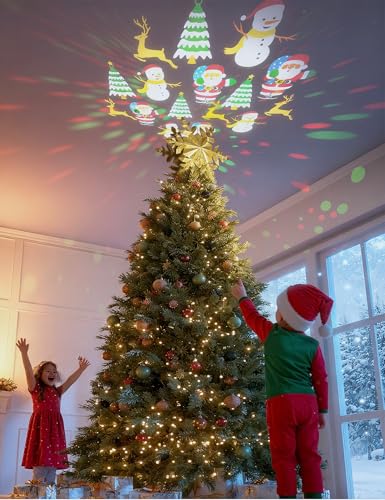 DG-Direct Gold 6-Pattern Rotating Christmas Tree Topper with Snowflake Projection