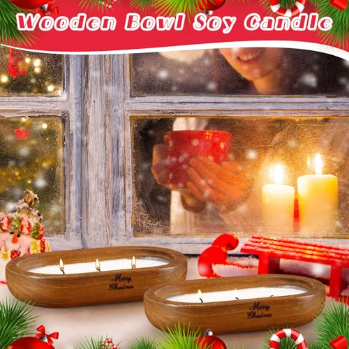 MTLEE 2 Pack Dough Bowl Candle Christmas Wood Candle, 9.4 x 5.7 1.8