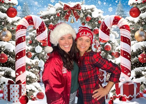 CINRAY 8x6FT Christmas Backdrop Candy Snow Scene Photo Background, Winter Xmas Holiday Props