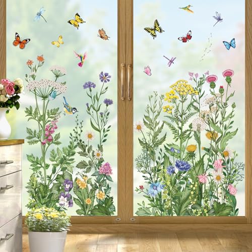 Wild Flowers Window Clings - Double-Sided PVC Decals, 9 Sheets