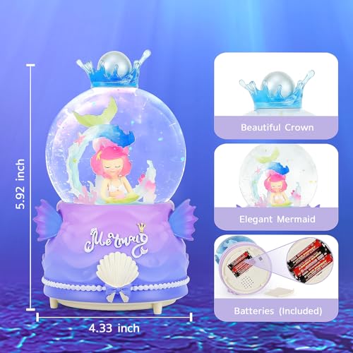 Mermaid Musical Snow Globe with LED Lights and Automatic Snowfall 100mm