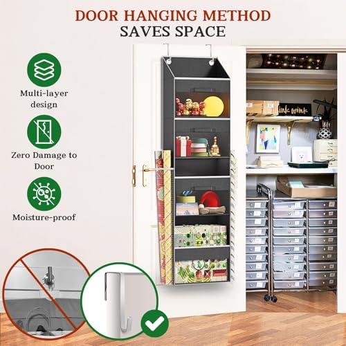 Over Door Wrapping Paper Organizer with 3 Removable Drawers & Side Pockets