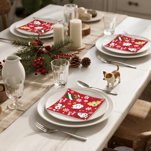 RUSPEPA Christmas Dog Cocktail Napkins 25 Pcs, 5x5 Inch Holiday Party Decor