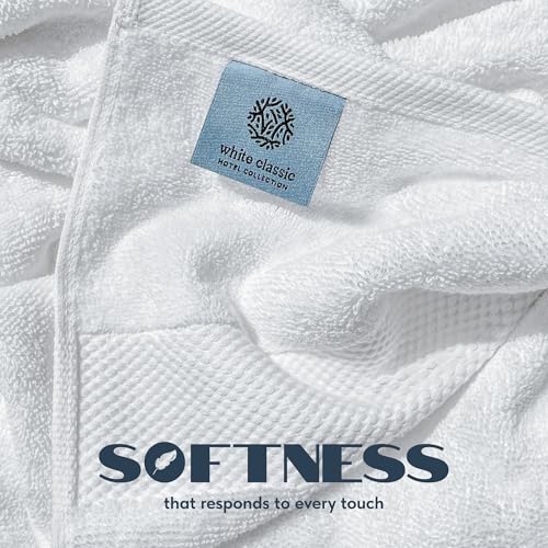 White Classic Luxury Bath Towels Set of 4, 700 GSM Turkish Cotton 27x54