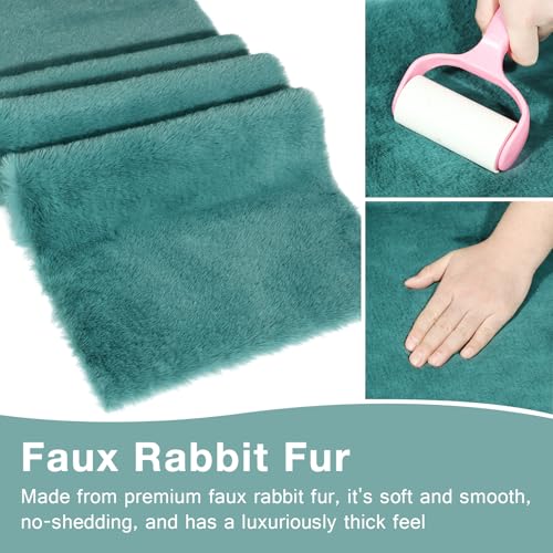 Teal Blue Faux Fur Table Runner 11.8 x 47.2 inches - Ultra Soft, Anti-Slip Backing