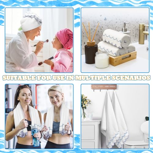 2-Pack Scalloped Edge Cotton Hand Towels - Soft & Absorbent 600 GSM Bathroom Set