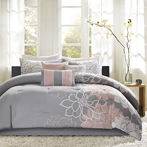 Floral Comforter Set - 7PC King All Season Bedding with Decorative Pillows