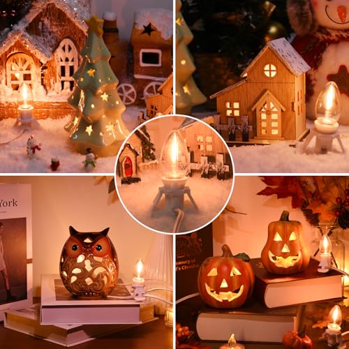 SOTOPOO 8-Piece 6ft White Lamp Cord with Switch + 16 C7 LED Bulbs, Energy 0.6W, UL/IP44, for Seasonal Village & Halloween Lights - White-LED Bulb Variation