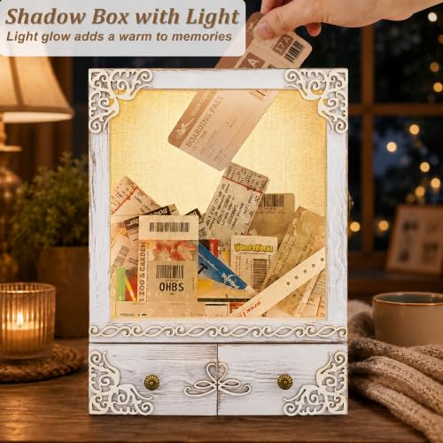 11x16 Lighted Shadow Box Frame with Shelves and Storage Drawers