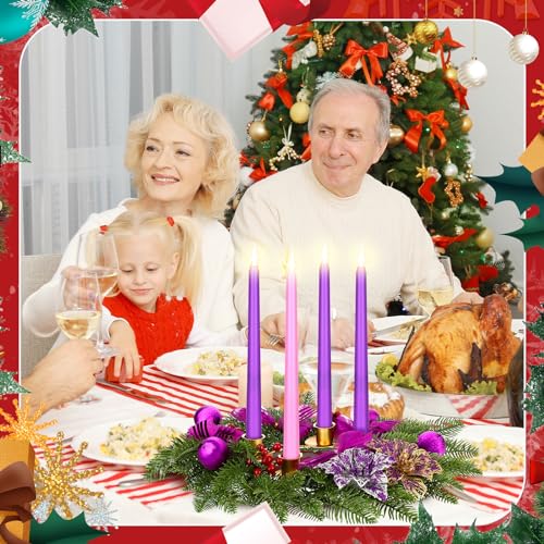 Christmas Advent Wreath with 4 LED Candles - 15.7-inch Centerpiece