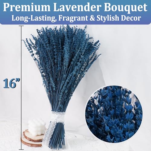 Dried Lavender Flower Bundles, 17-Inch Preserved Blue Lavender Stems
