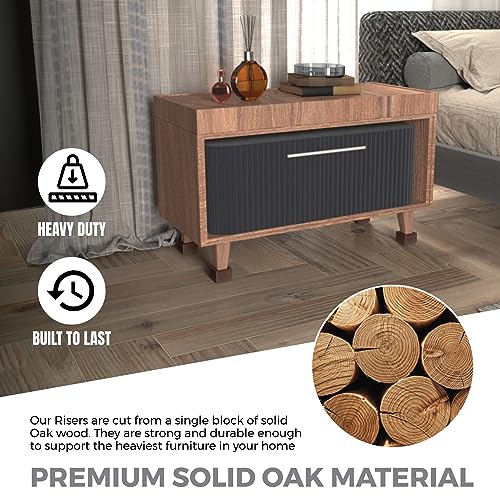 Set of 8 Wooden Bed Risers - 2 Inch Height, Non-Slip Design