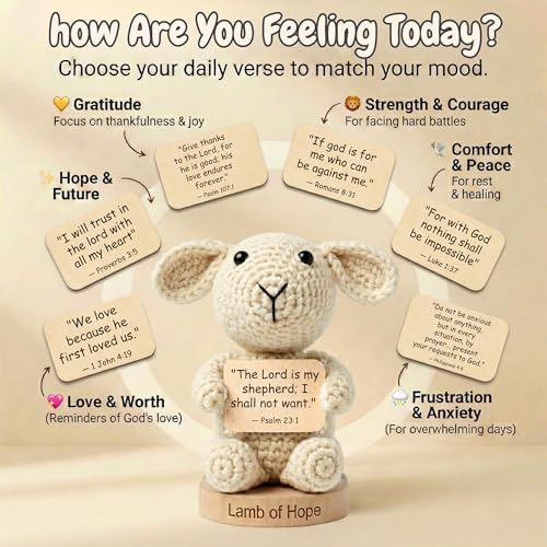 Crochet Lamb Bible Verse Card Holder with 30 Scripture Prayer Cards